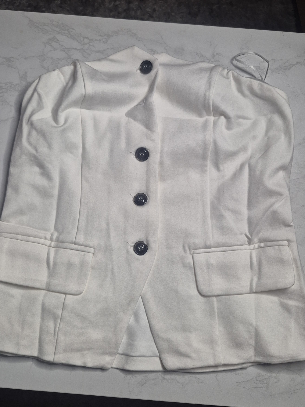 No Boundaries White Strapless Blazer with Dark Buttons